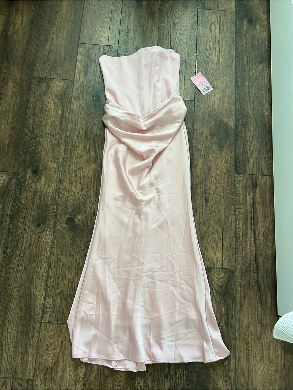 Strapless Pink Satin Evening Gown - Picture 6 of 11